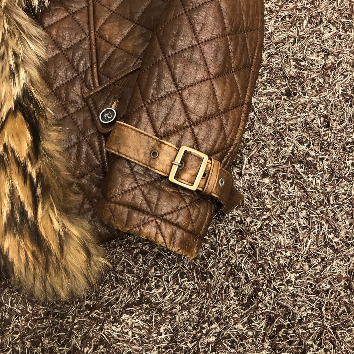 빈티지 양가죽 라쿤 퍼 레더 가죽 자켓 상품이미지3