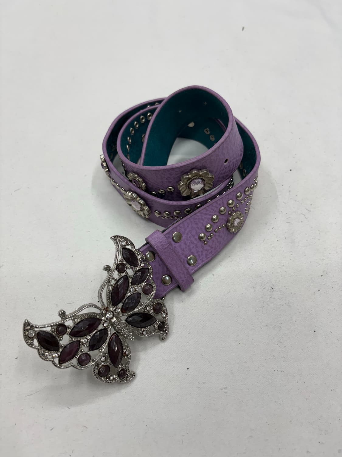 빈티지 퍼플 버터플라이 스터드 카우걸 레더 벨트 상품이미지1