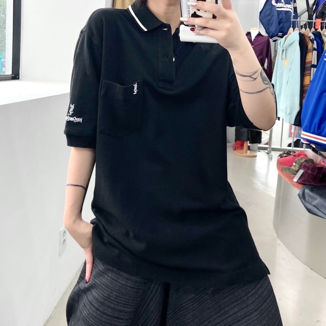 YSL 90s 제팬 라인 미니멀 블랙 PK티 상품이미지1