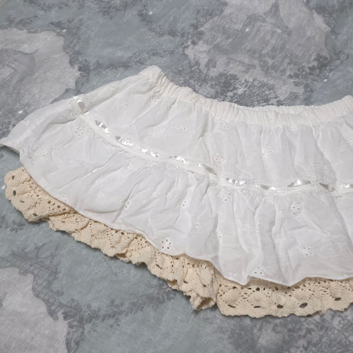 빈티지 리즈리사 트랄라라깔 화이트 리본 큐롯 팬츠 스커트 상품이미지2