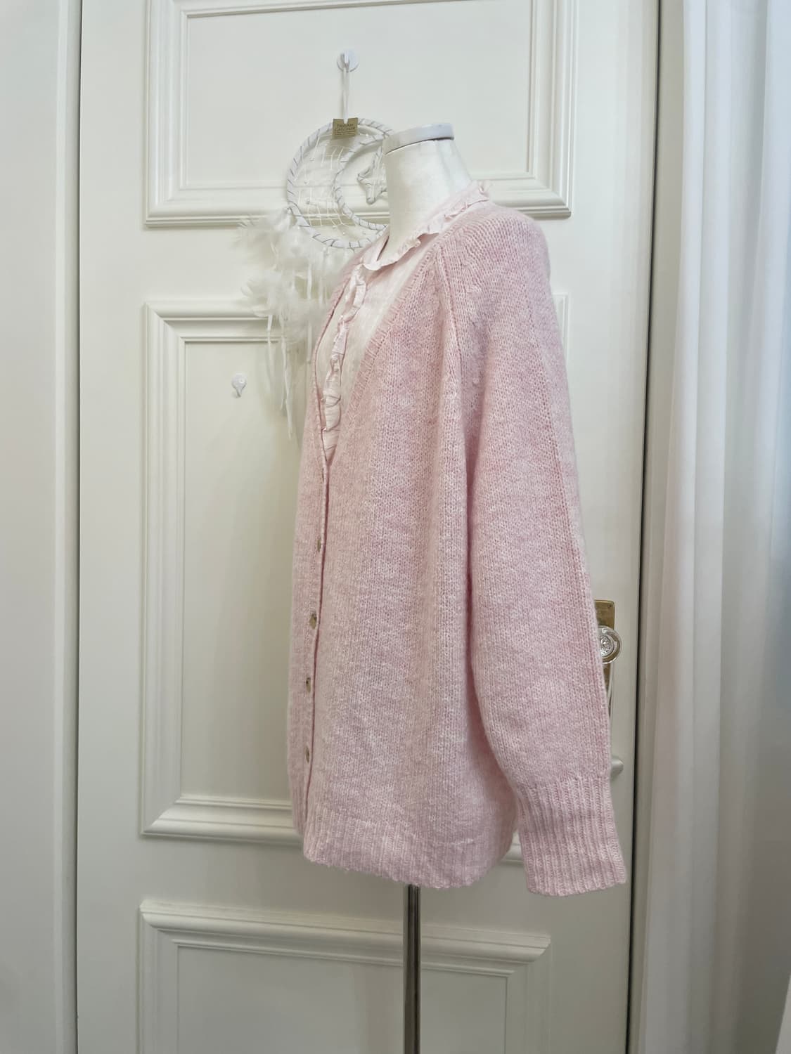 pink melange back point over cardigan 상품이미지2