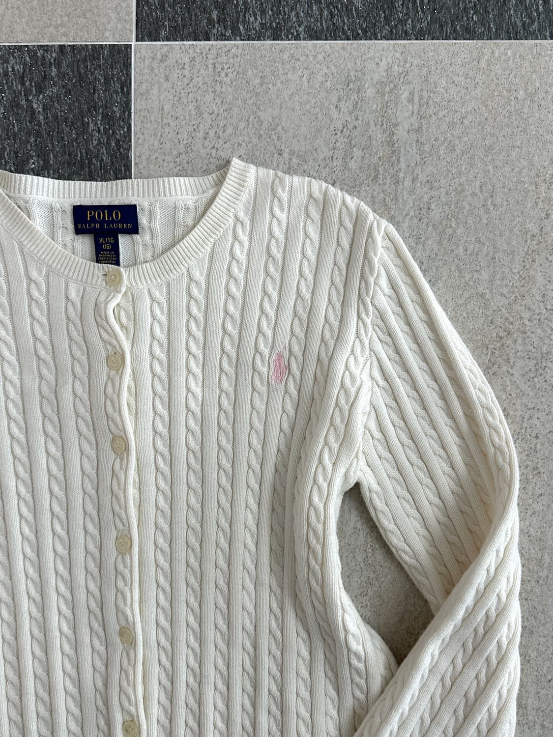 폴로 랄프로렌 아이보리 연핑크 포니 케이블 니트 가디건  상품이미지7