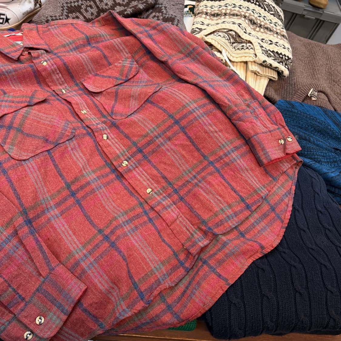 90'S 시어스 페이딩 체크 셔츠 L XL 상품이미지4