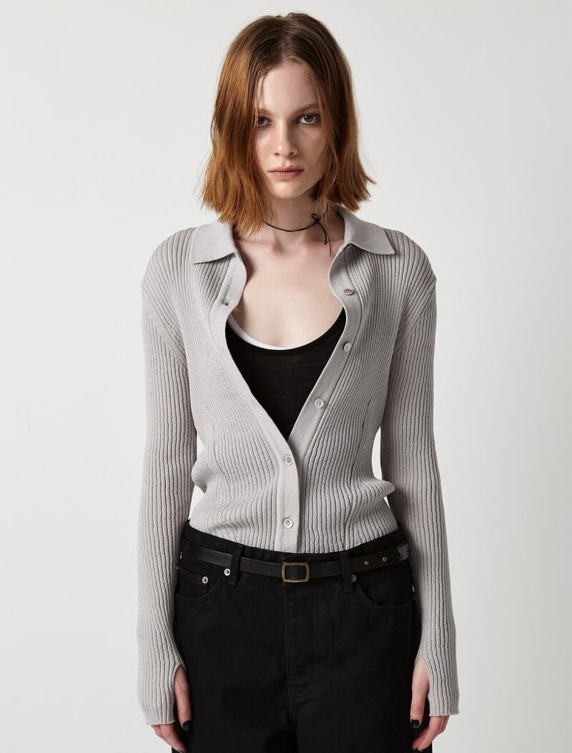 이안 조 EAN JO RIBBED COLLAR KNIT CARDIGAN 상품이미지1