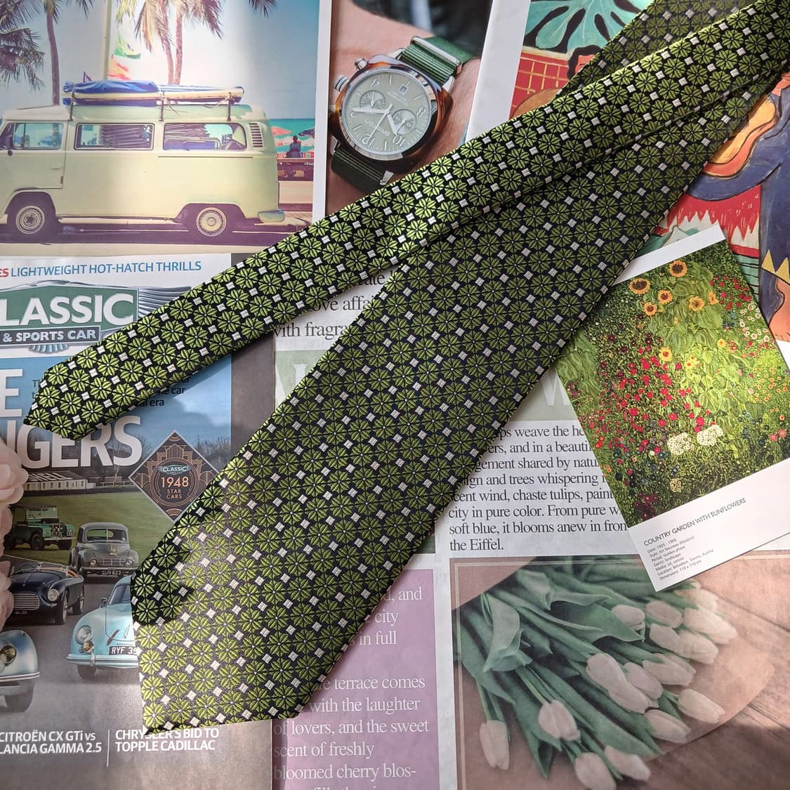 니나리치 실크 그린 패턴 넥타이 9.8cm A+등급 A19793
 상품이미지5