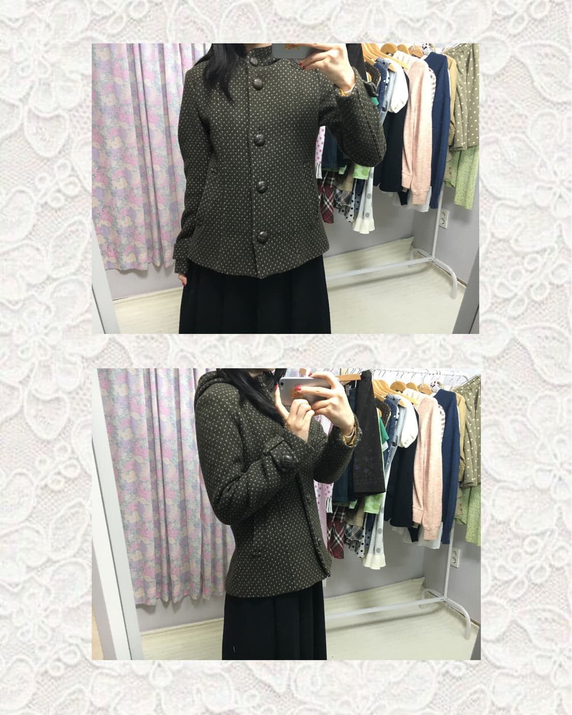 카키브라운 도트 후드 코트 상품이미지3