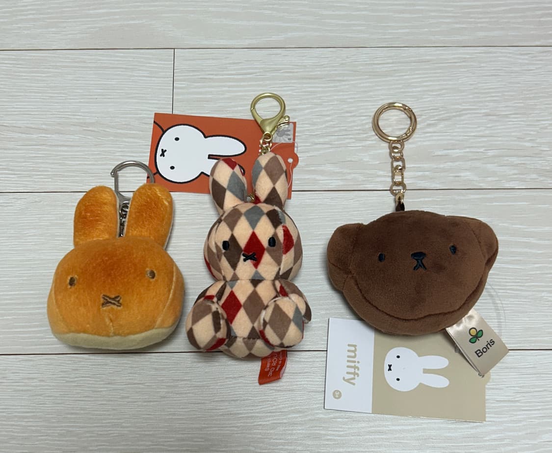 미피 빵 얼굴키링 & 레드빈체크 키링 / 보리스 얼굴키링 브라운 일괄 상품이미지2