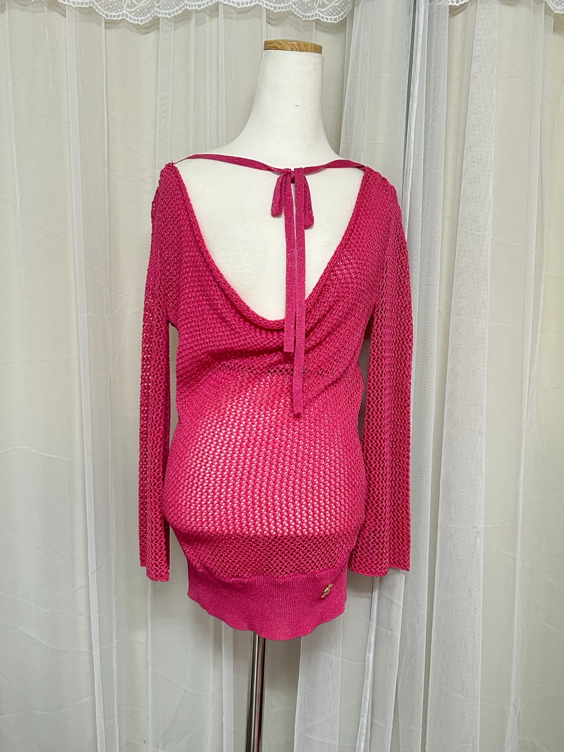 에고이스트 딥핑크 드레이프 그물 니트 상품이미지1