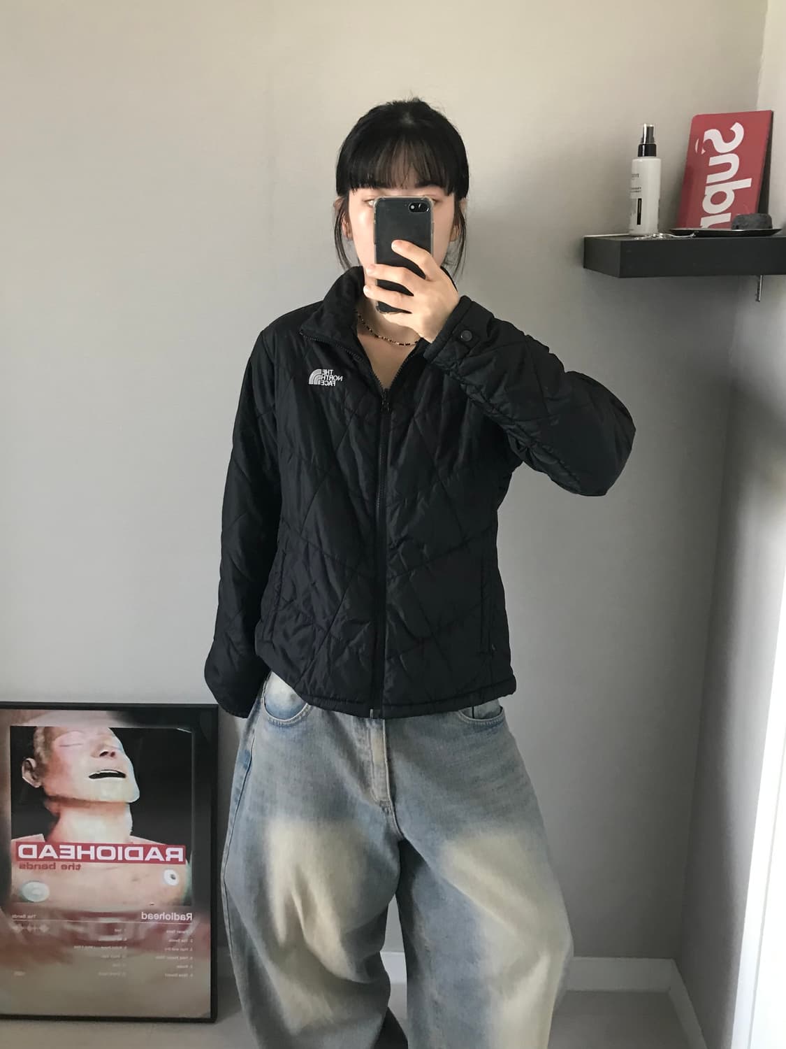 노스페이스 로고 블랙 경량 패딩 상품이미지2