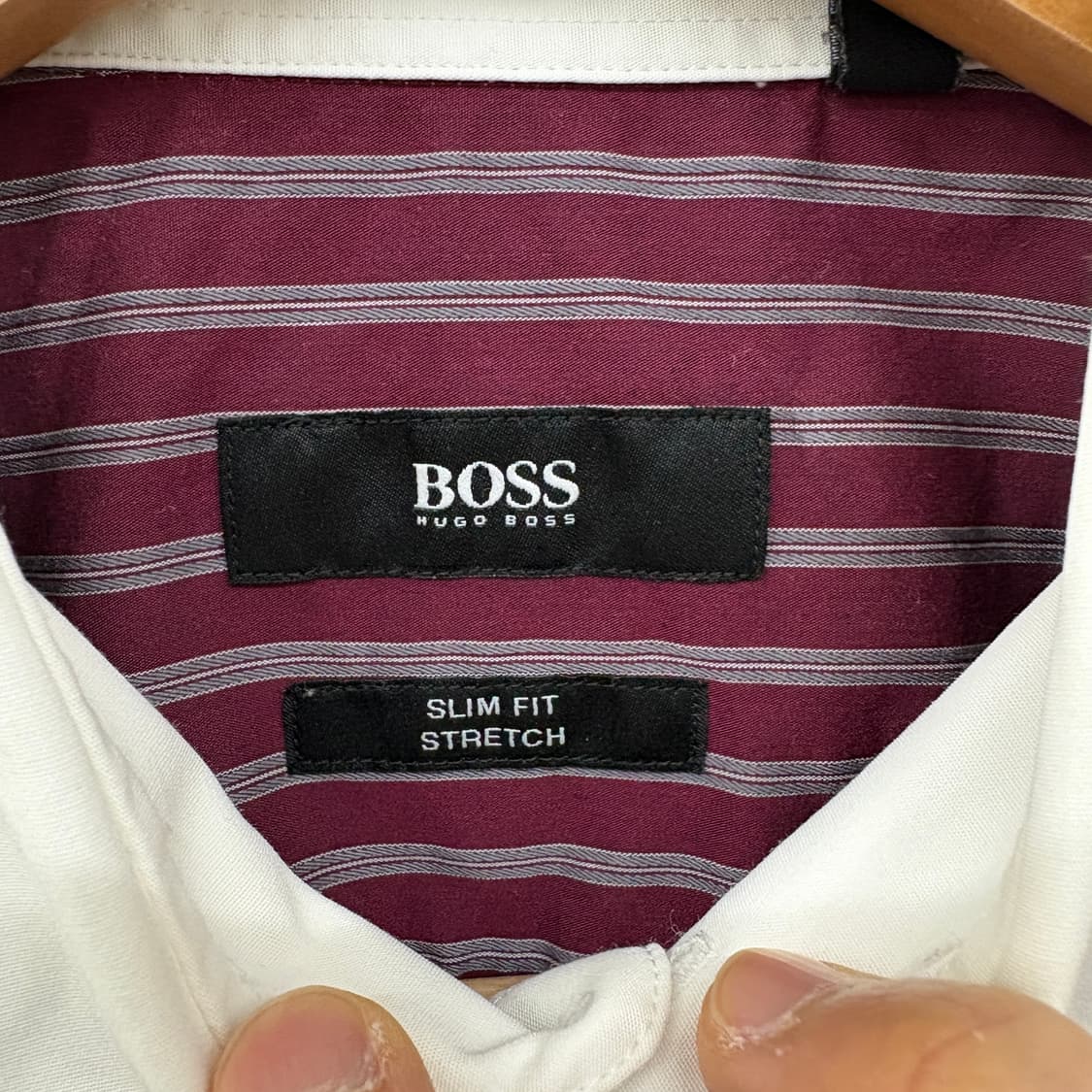 BOSS 버건디 스트라이프 셔츠 남성 M 상품이미지4