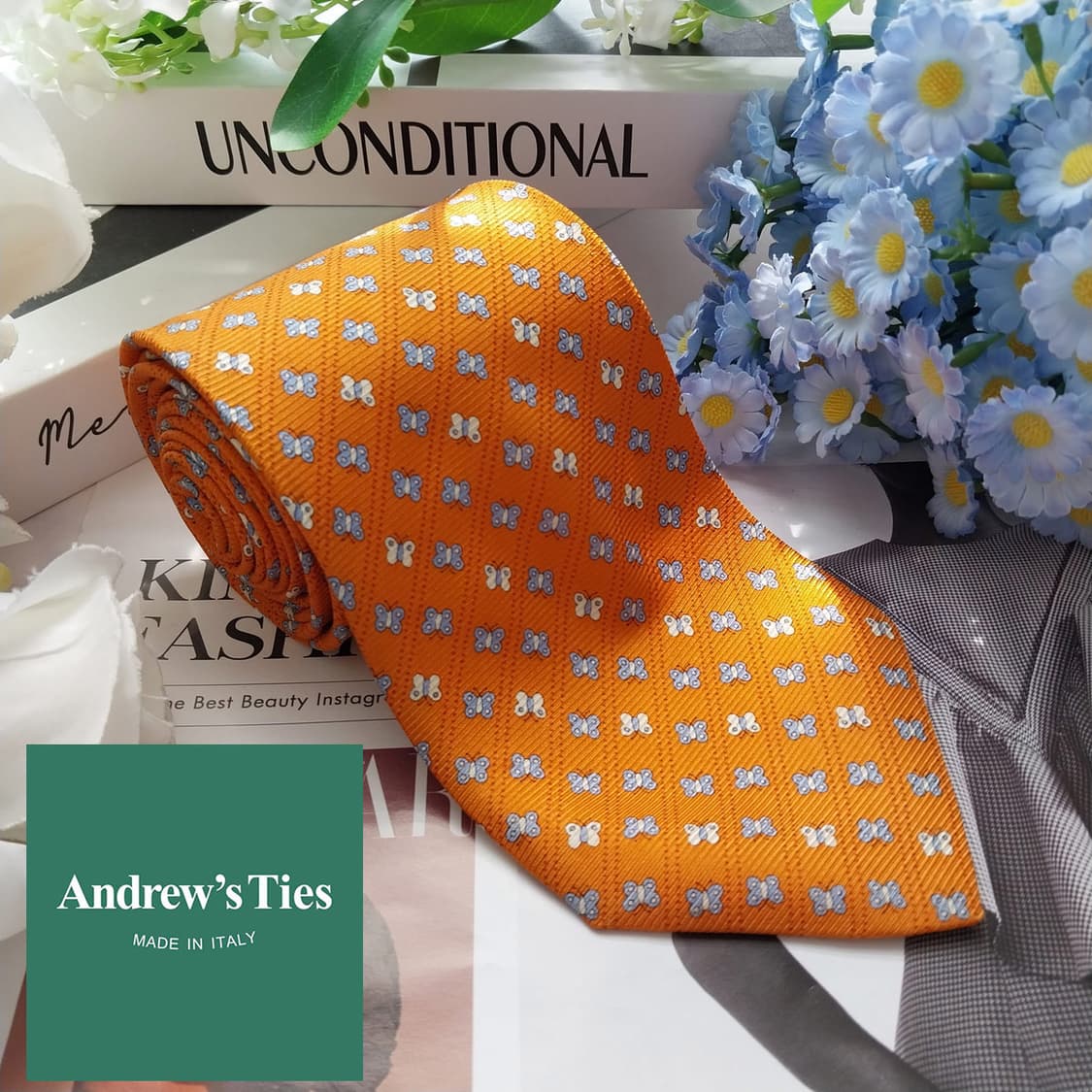 앤드류스타이 실크 오렌지 나비 패턴 넥타이 9.2cm A등급 K2387
 상품이미지2