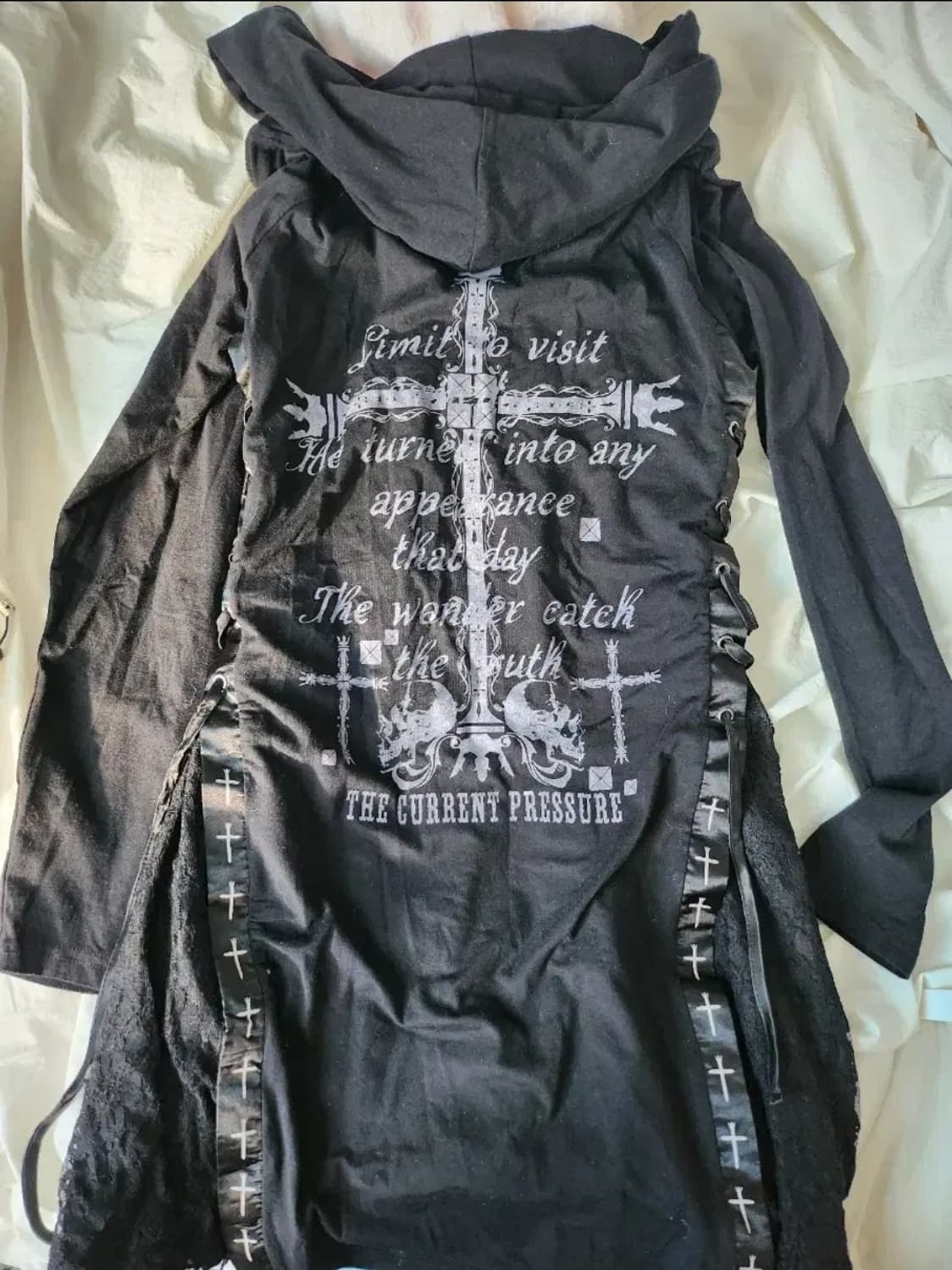 고스트오브할렘 고스 펑크 후드 아일렛 옆트임 레이스 원피스 상품이미지2