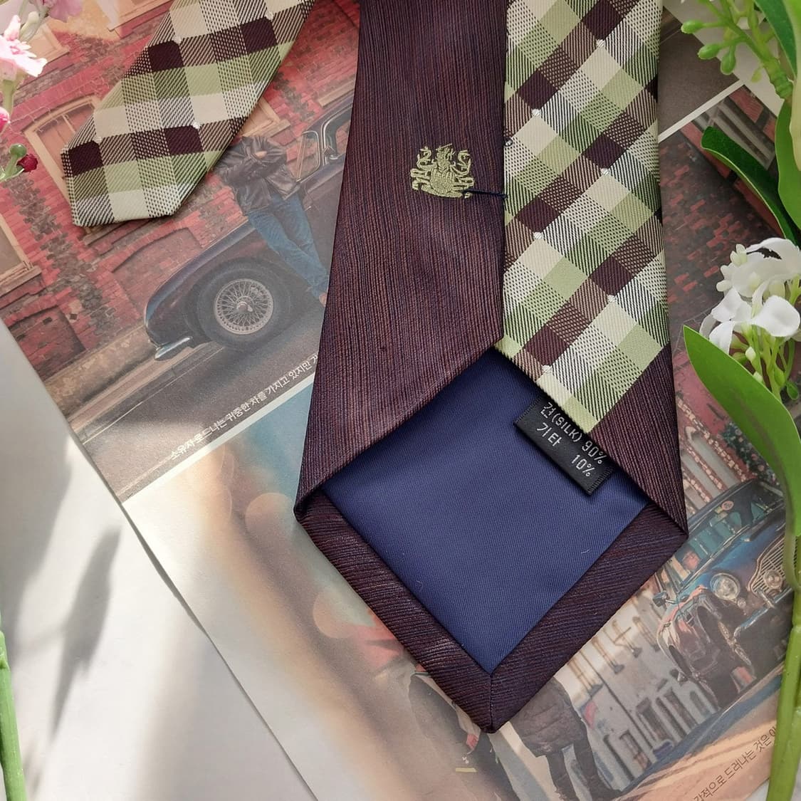 아쿠아스큐텀 실크 브라운 체크 믹스 넥타이 9.5cm A+등급 K1527 상품이미지6