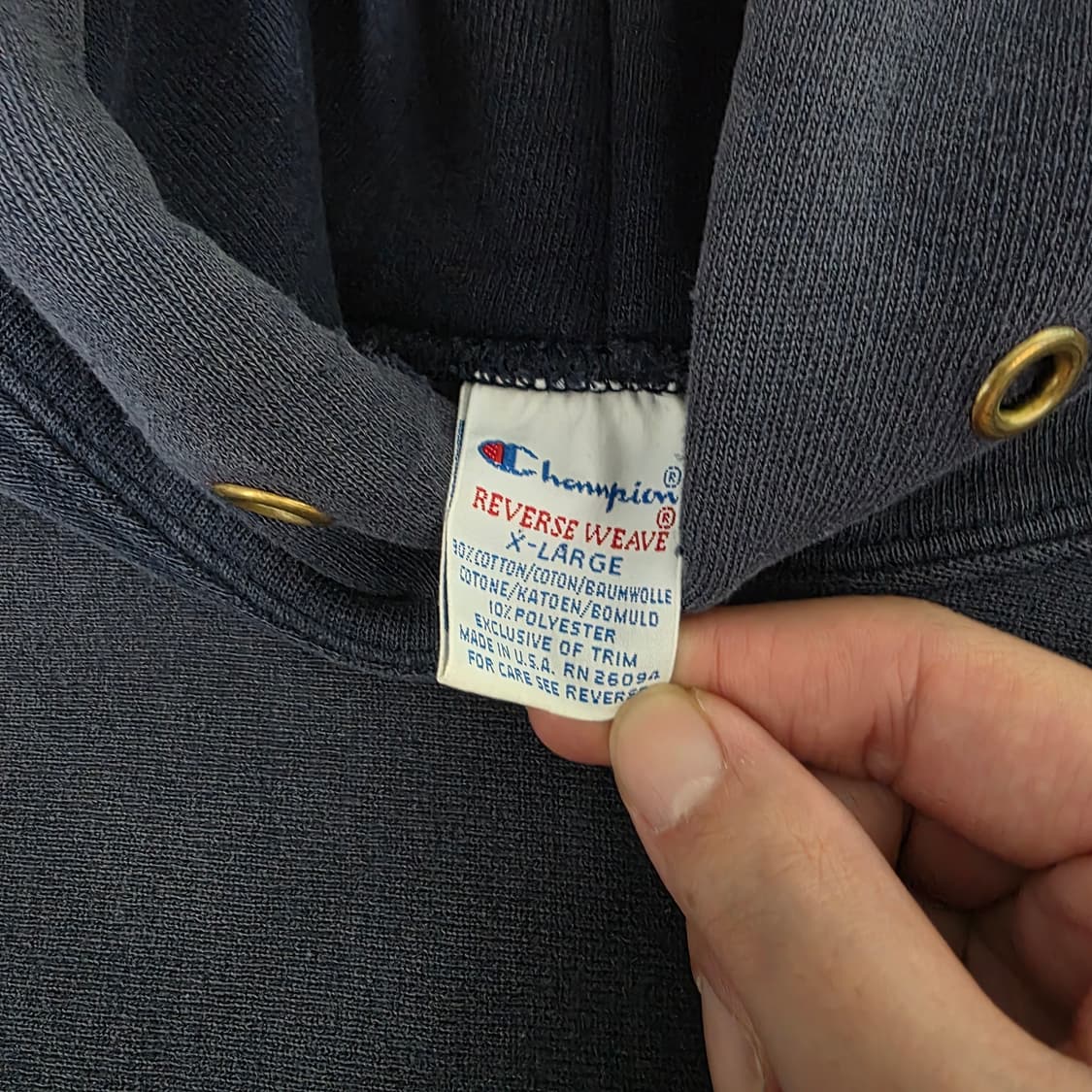 [XL] 90s 빈티지 챔피온 리버스위브 트래쉬드 페이디드 블랙 후드 상품이미지8