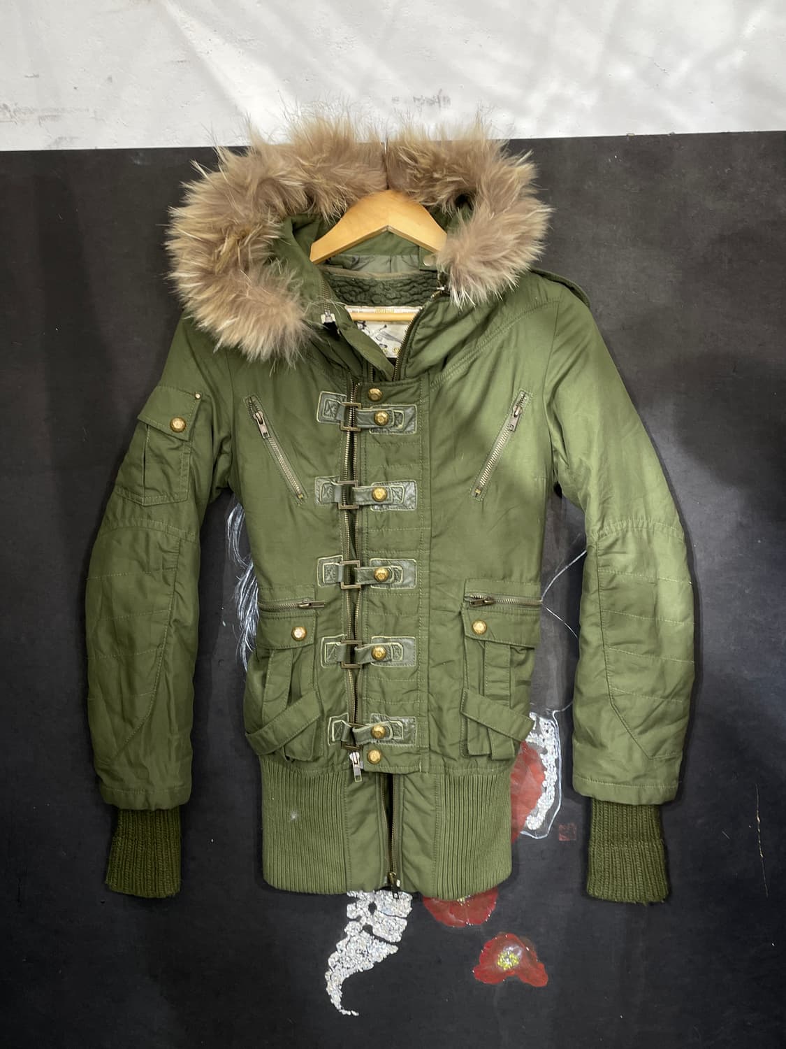 Sly 아카이브 울프죠 본디지 스트랩 퍼 후드 야상 자켓 S 상품이미지7