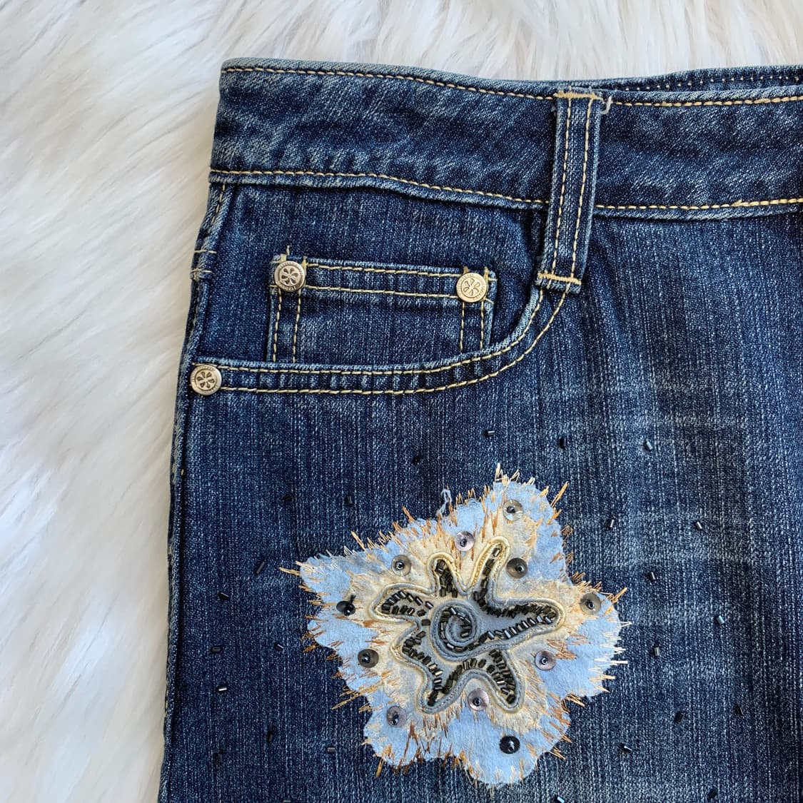 빈티지 EXPOSED 스웨이드 플라워 비즈 데님 스커트 1781 상품이미지4