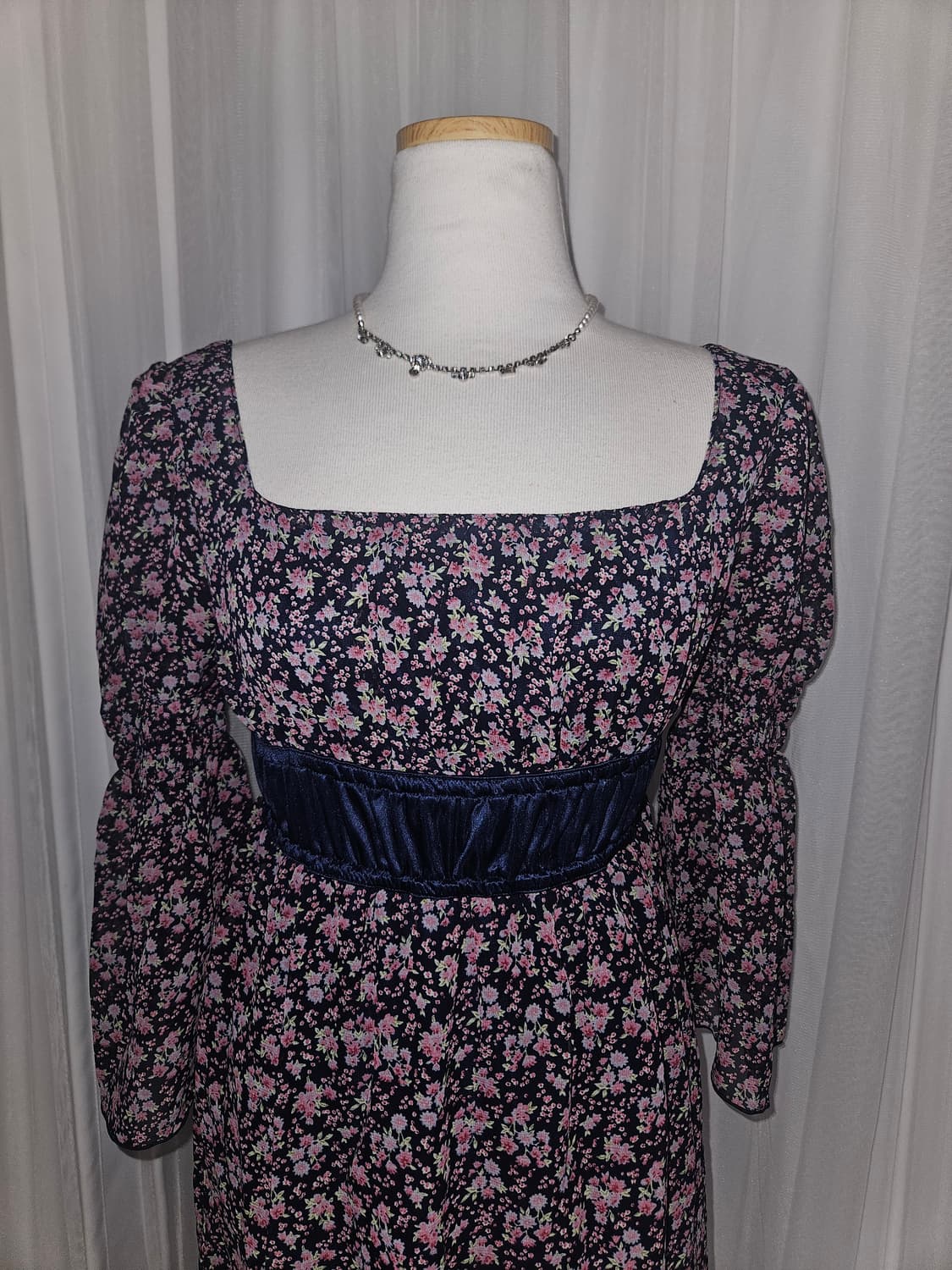 D&S 빈티지 플라워패턴 히메 네이비 벨트 드레스 상품이미지2