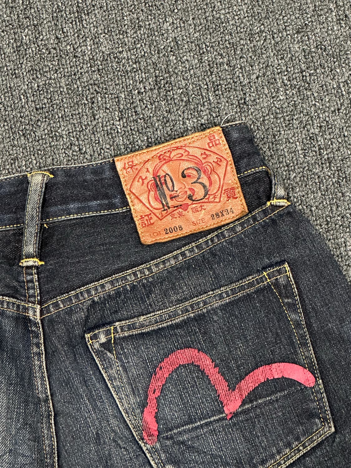 28)에비수 빈티지 포켓 프린팅 여성 셀비지 데님팬츠 상품이미지4