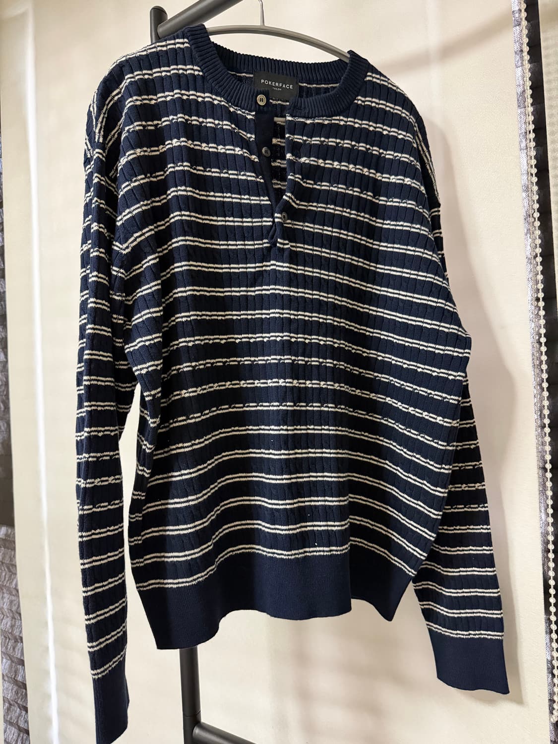 포커페이스 스트라이프 헨리넥 니트 상품이미지3