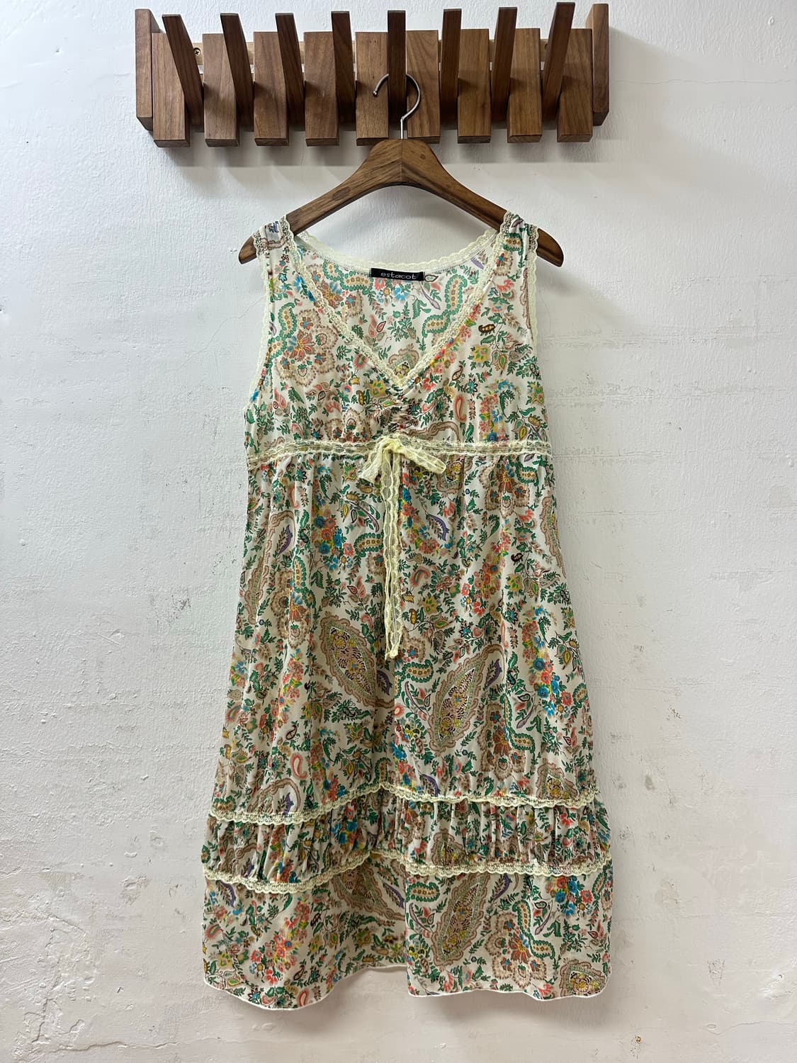 일본빈티지 에스타콧estacot페이즐리 레이스 스트링 슬리브리스 원피스 상품이미지1