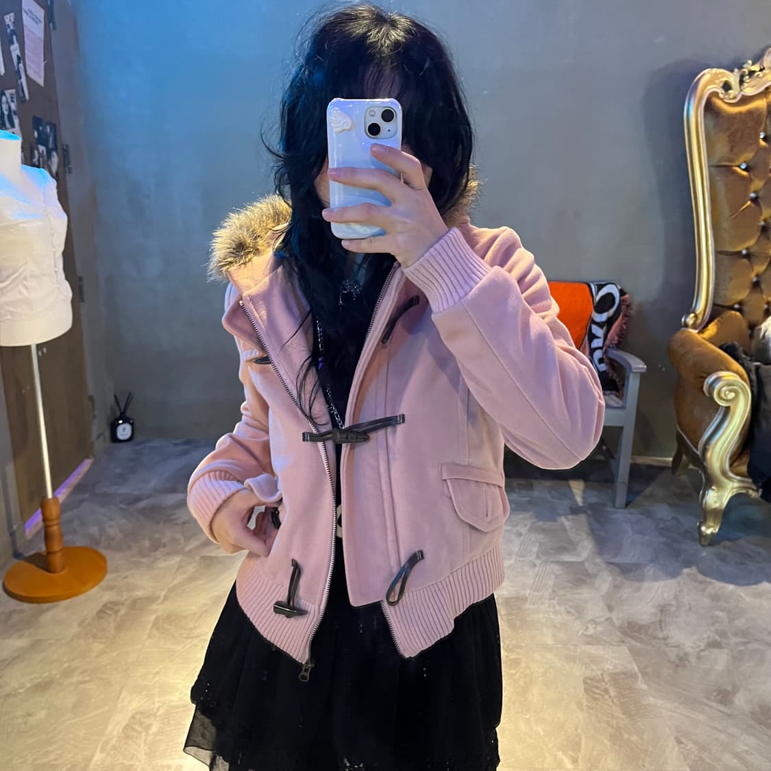 퍼 후드집업 떡볶이 코트 (연핑크)  상품이미지3