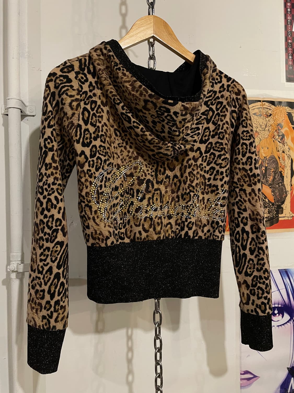 레오파드 패턴 골지 글리터 크롭 후드집업 갸루 y2k 상품이미지5