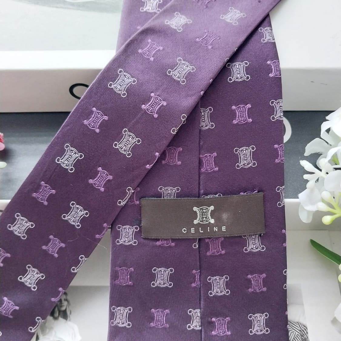 셀린느 실크 퍼플 트리오페 로고 패턴 넥타이 9cm A+등급 K2086 상품이미지5