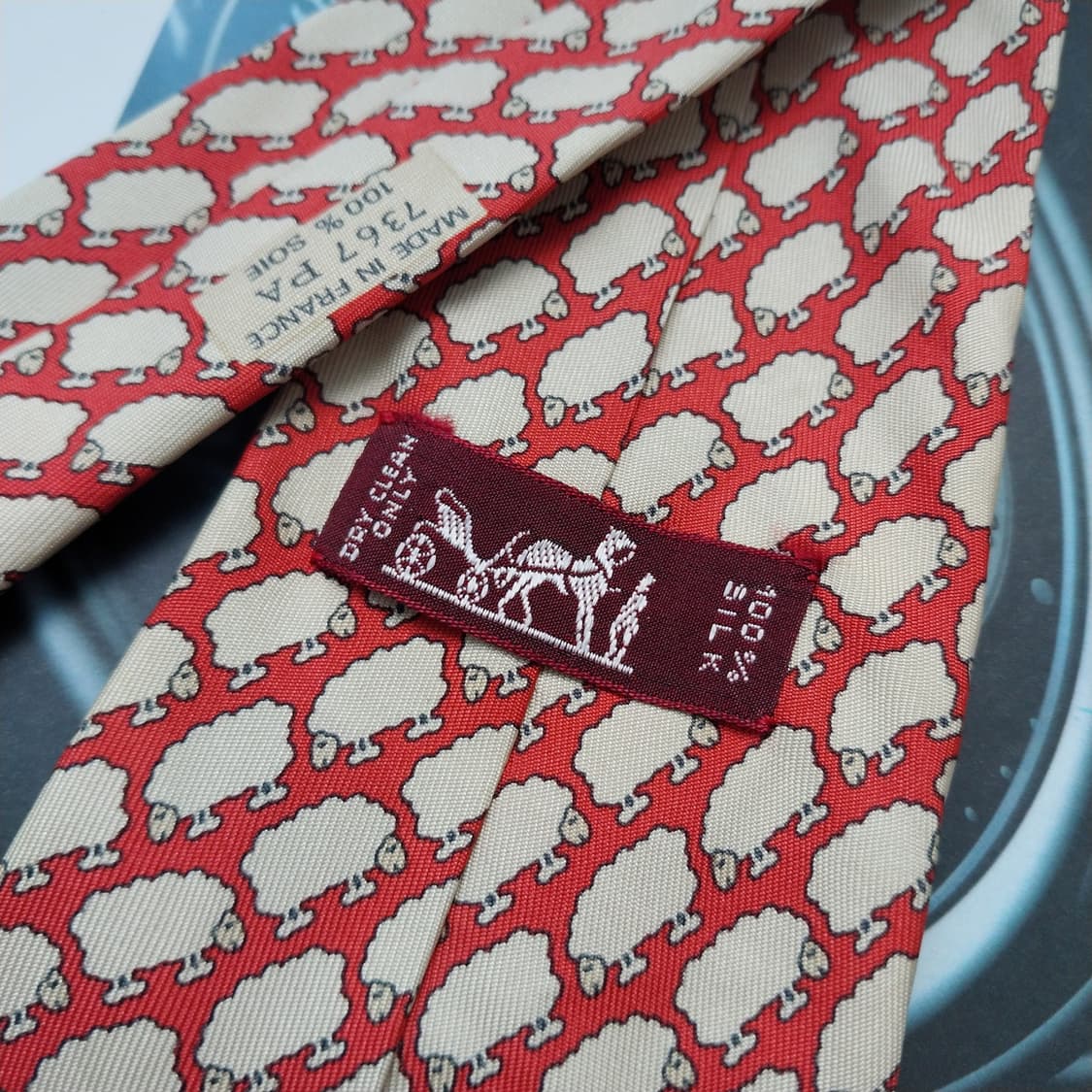 에르메스 실크 오렌지&베이지 양 패턴 넥타이 8.5cm B등급 K783
 상품이미지4