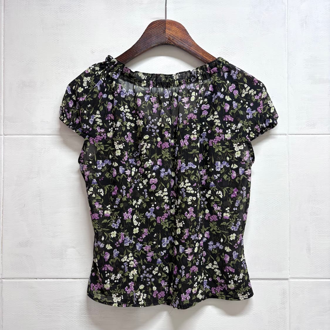 poudre 잔꽃 패턴 퍼플 리본 페어리 시스루 블라우스 JPN  상품이미지5