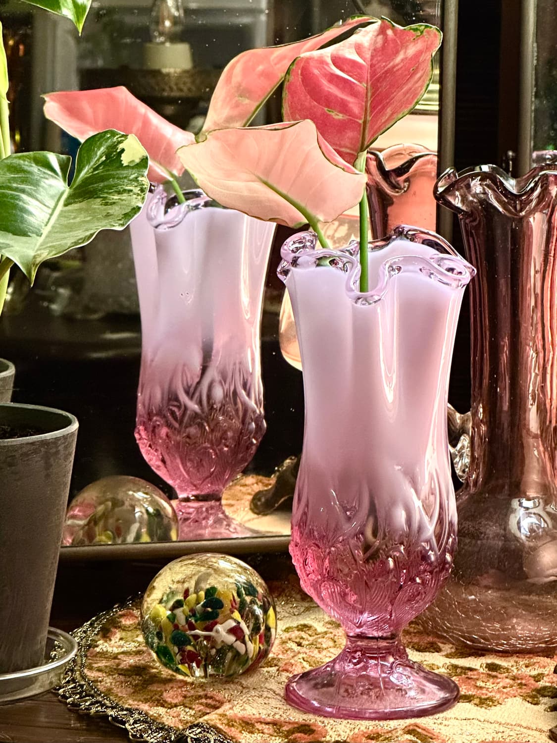 미국 빈티지 펜톤 아트글라스 핑크 오팔레센트 유리 화병 상품이미지10