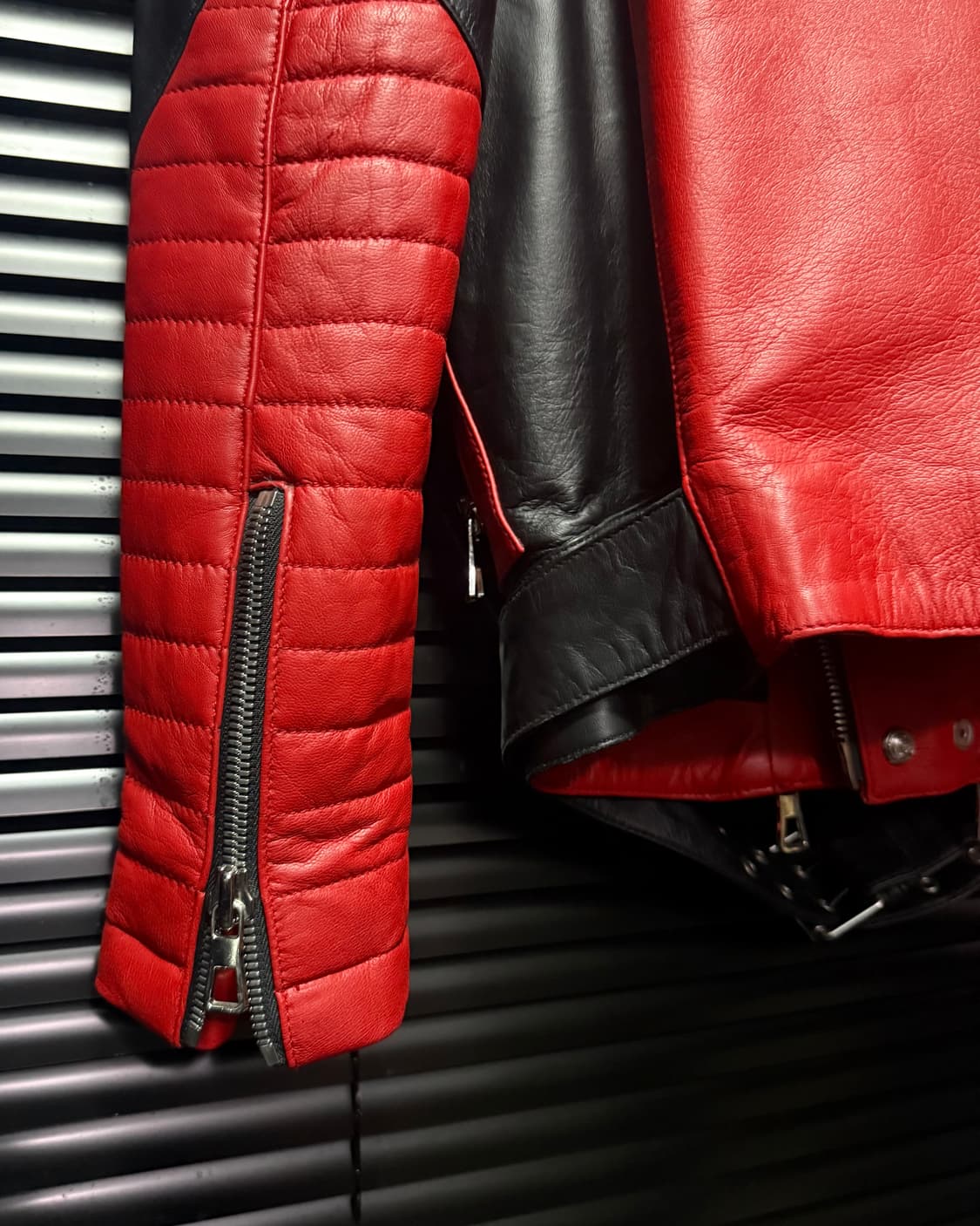 H&M 발망 콜라보 레드 블랙 양가죽 가죽 레더 바이커 라이더 자켓 44 상품이미지7