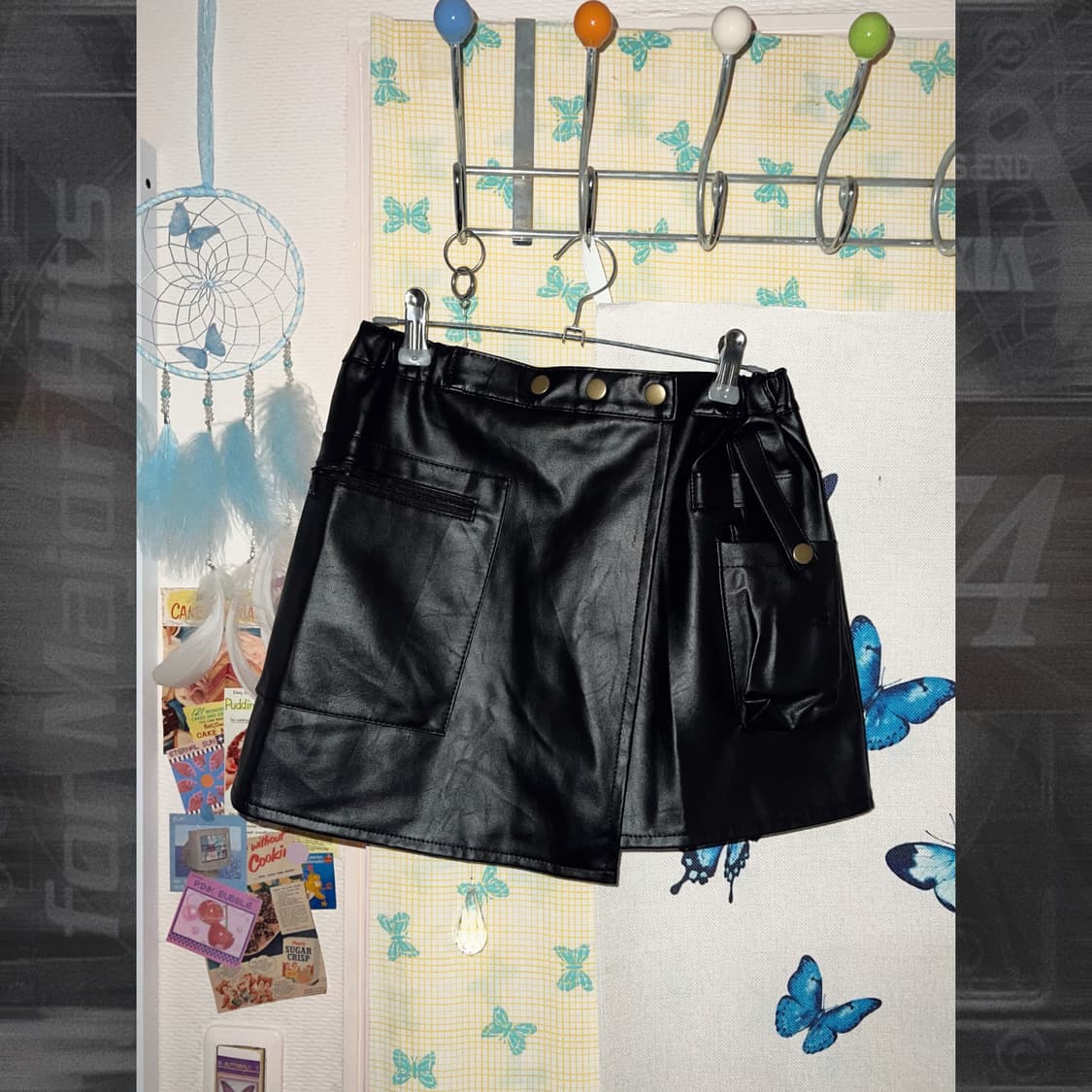 블랙 페이크 레더 카고 미니 스커트 상품이미지1