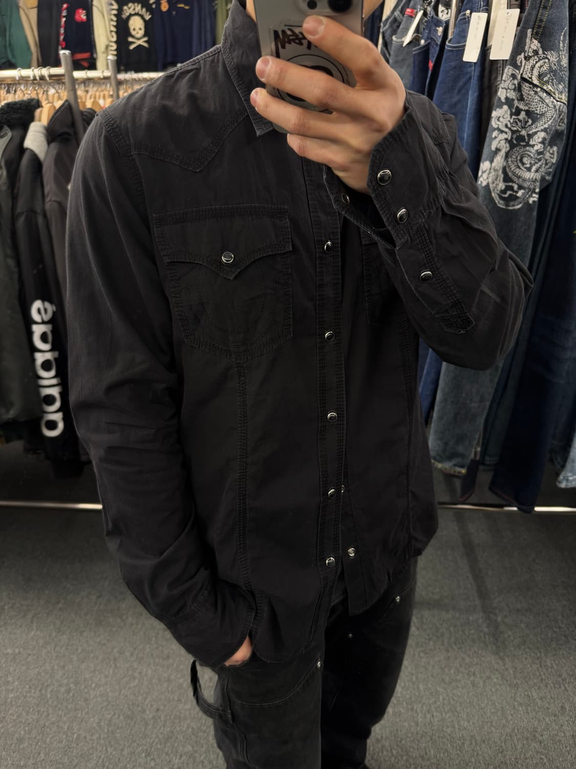 XL)트루릴리전 빈티지 웨스턴 블랙 긴팔셔츠 상품이미지1