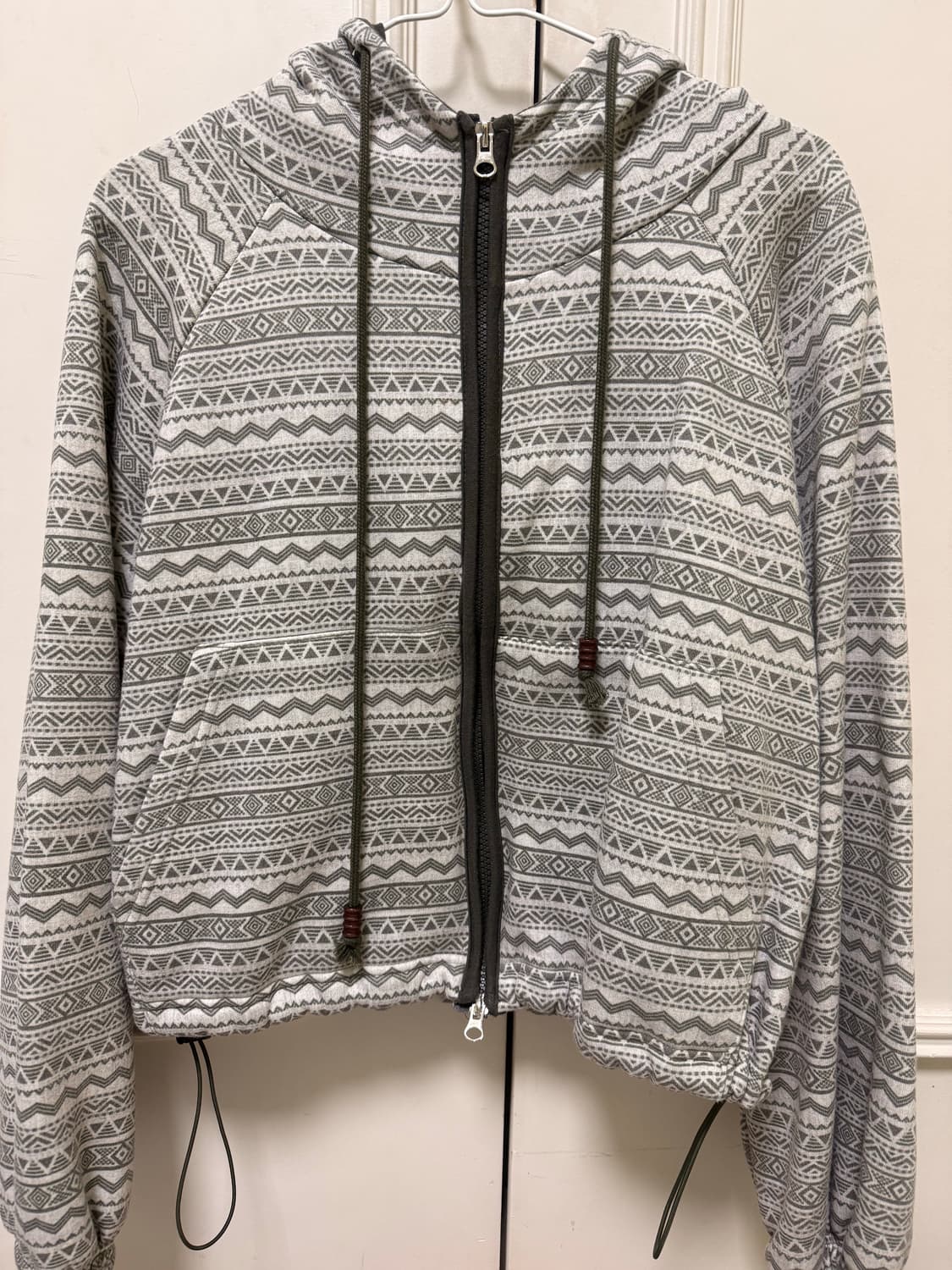 빈티지 인디 보헤미안 양기모 후드 집업 점퍼 카키 상품이미지1