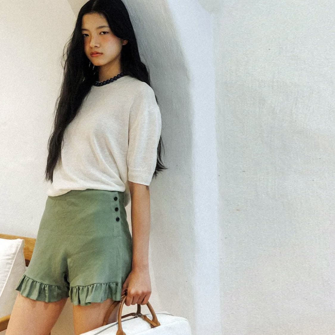 히어(HEHR) 카키 리틀 셔링 숏팬츠 66 새상품 상품이미지2