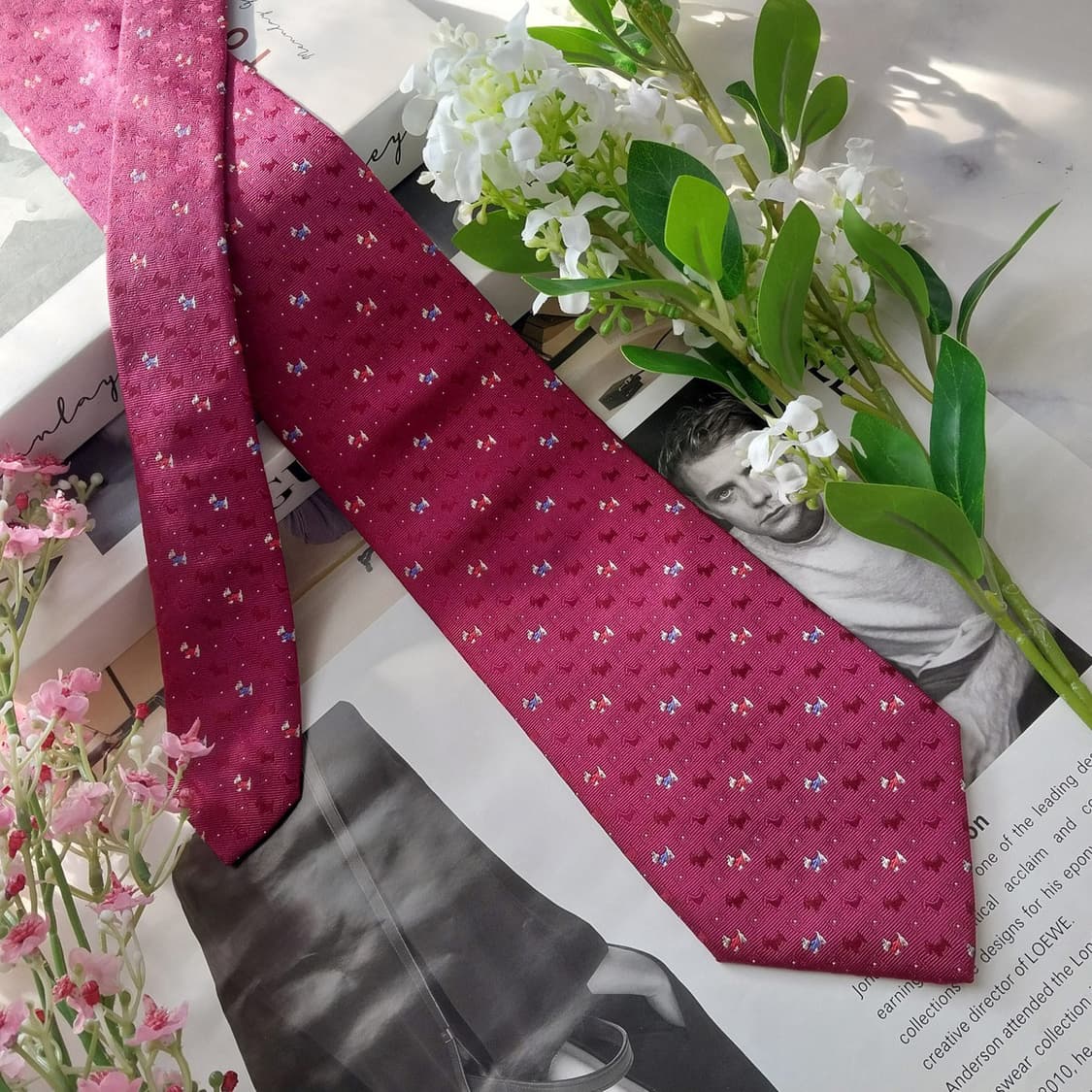 아쿠아스큐텀 실크 와인 자카드 패턴 넥타이 9cm A+등급 k1735 상품이미지4