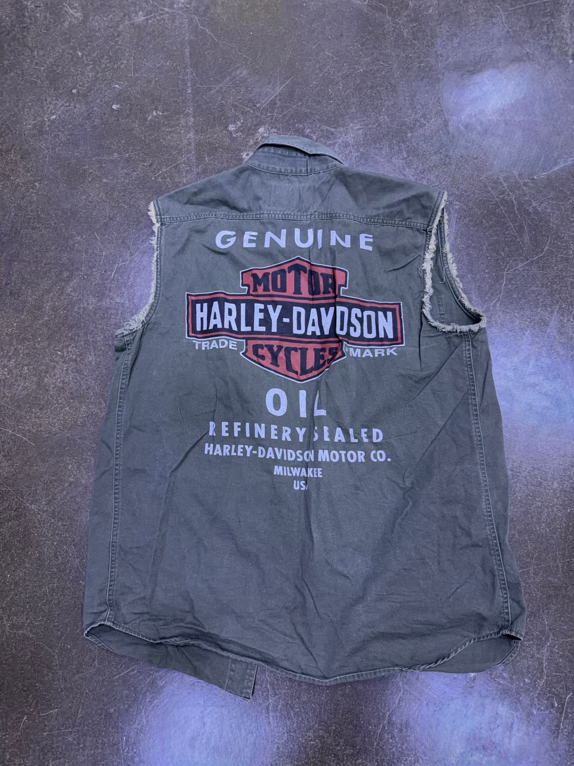 할리데이비슨 빈티지 OIL 프린팅 워크 민소매 셔츠 M 상품이미지2