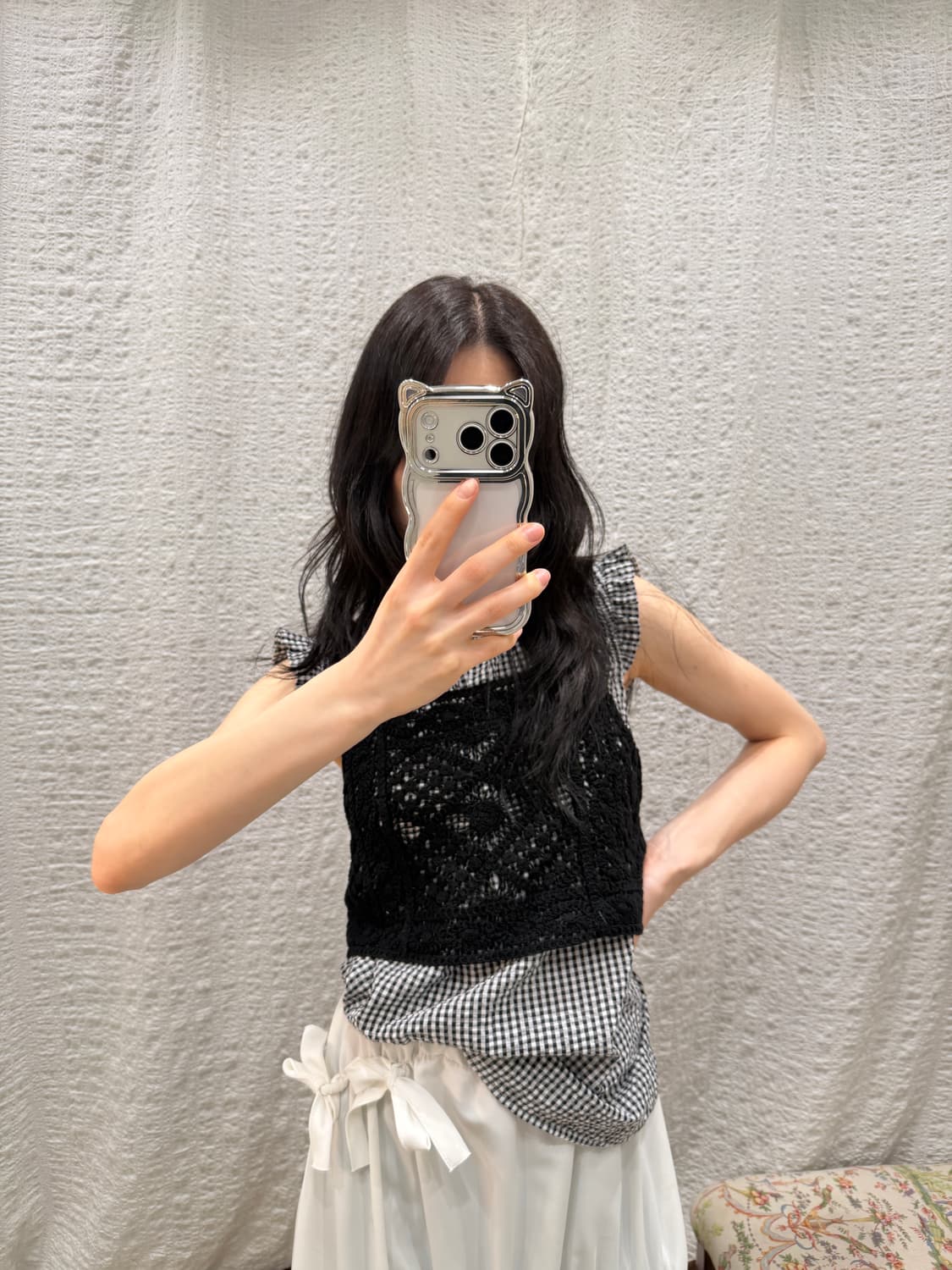 Crochet crop black knit 상품이미지3