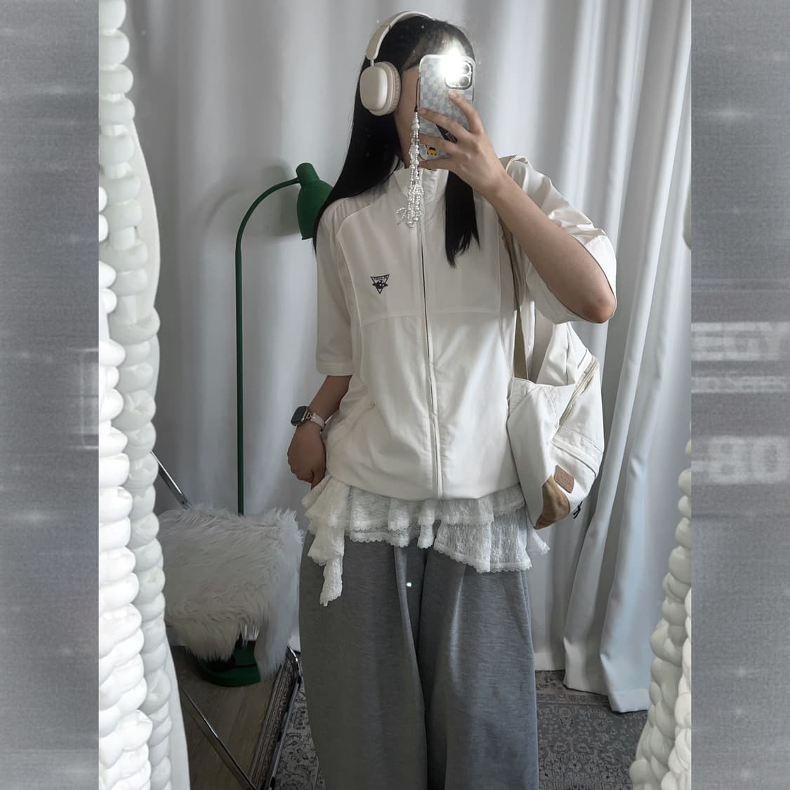 화이트 오버핏 반팔 바람막이 집업 자켓 상품이미지4