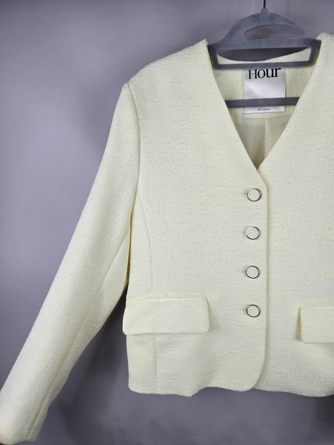 [무료배송]업타운홀릭 S 여성 봄 트위드 자켓 레몬색 상품이미지4