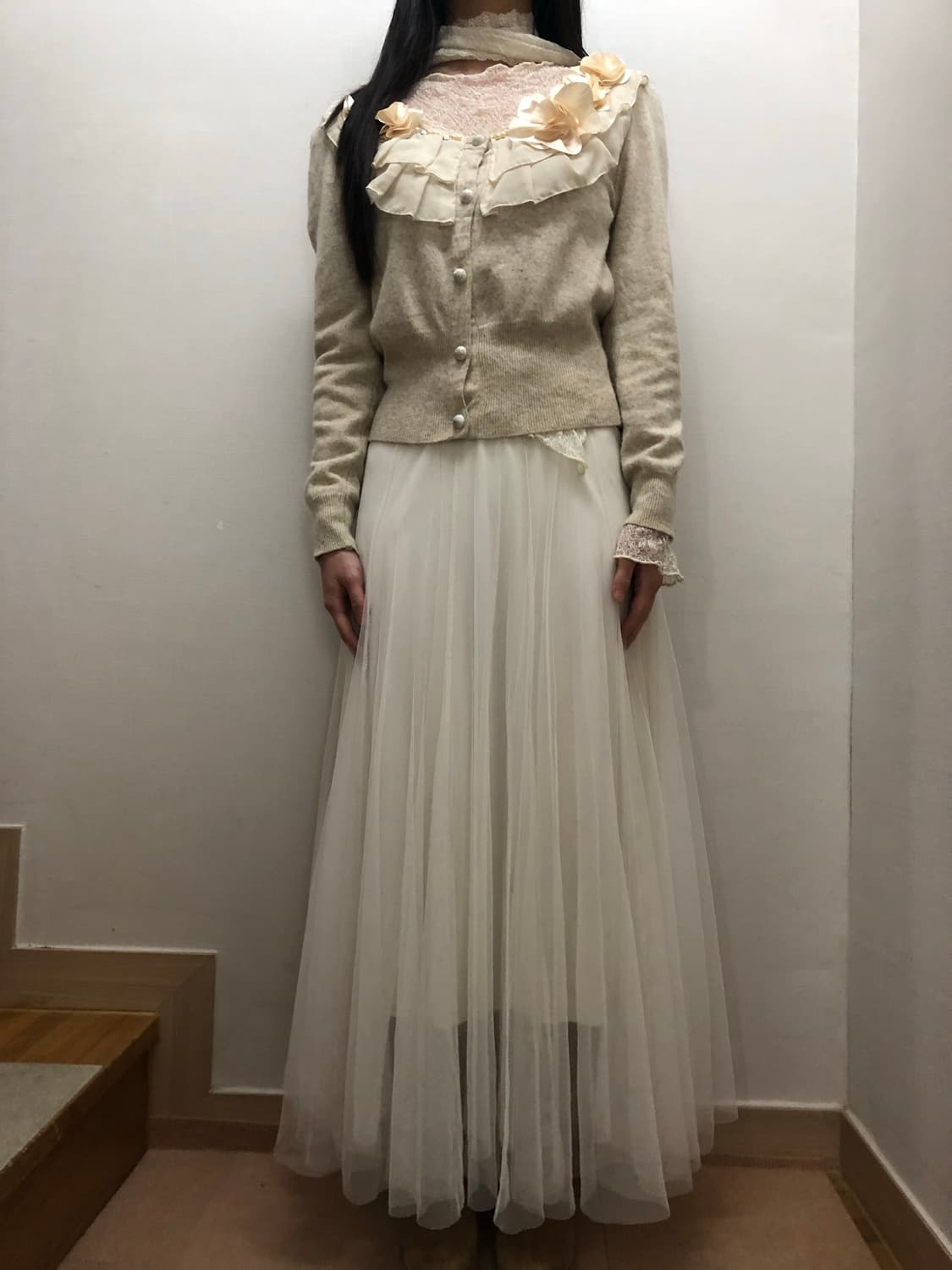 빈티지 아이보리 러플 가디건 상품이미지4