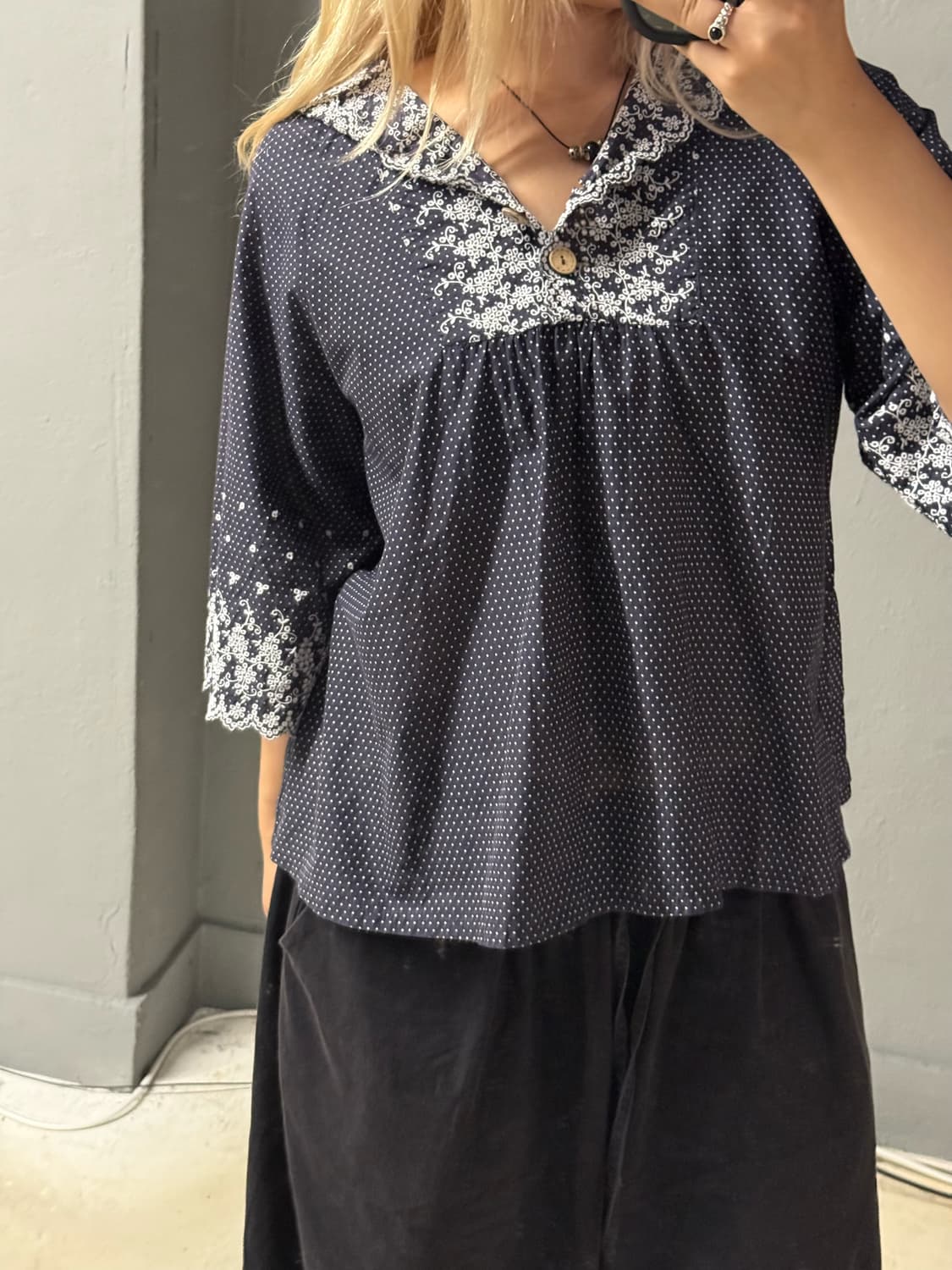 flower point dot pattern hood top 상품이미지3