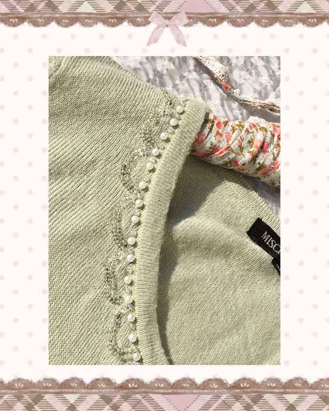 말차라떼 진주 비즈 가디건 상품이미지2