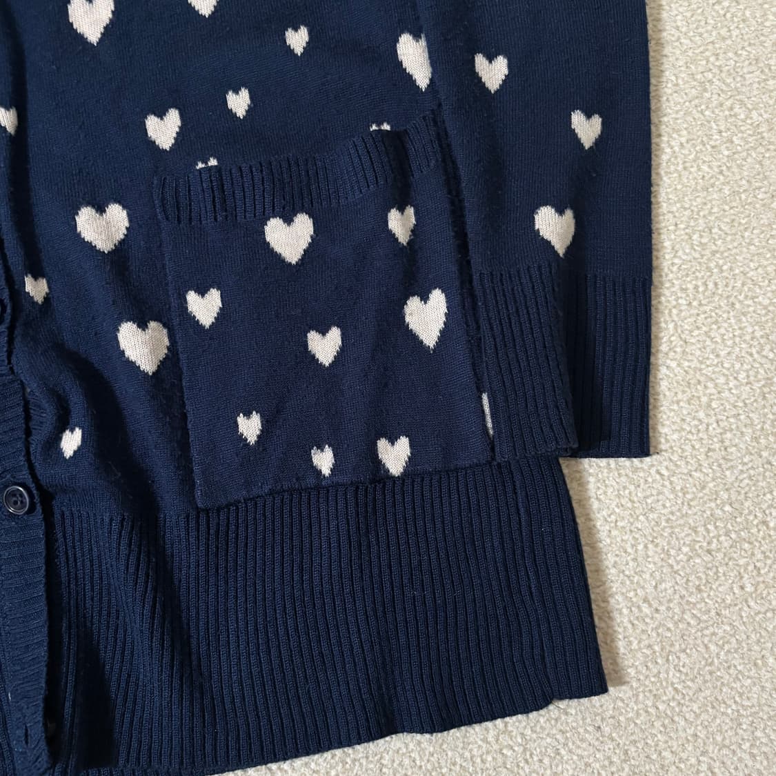 일본빈티지 sorridere 네이비 하트 도트 브이넥 가디건 상품이미지5