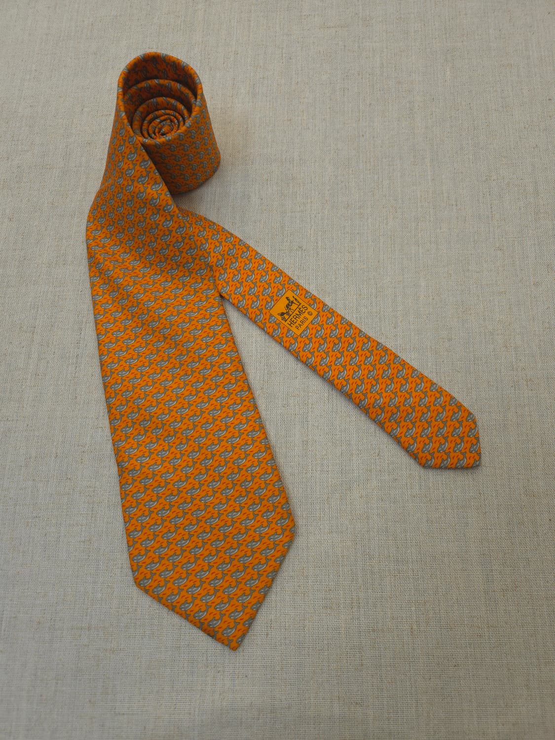 에르메스 오렌지색 물고기 패턴 넥타이 상품이미지10