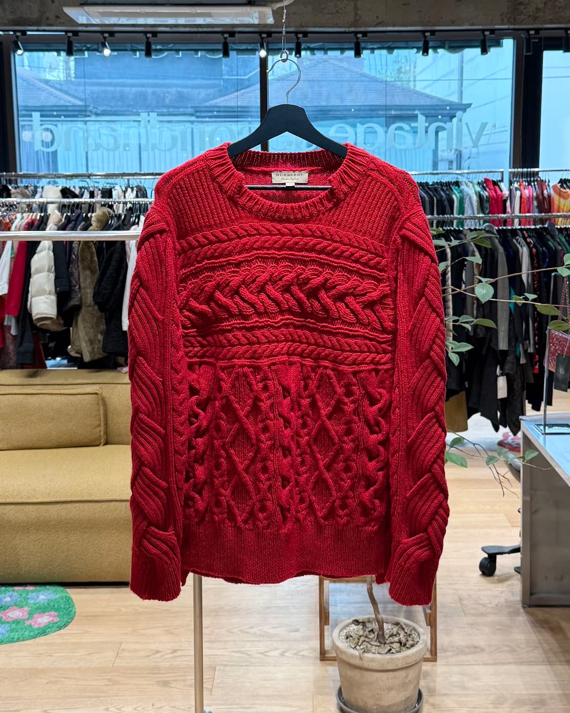 버버리 레드 아란 캐시미어혼방 니트  상품이미지1