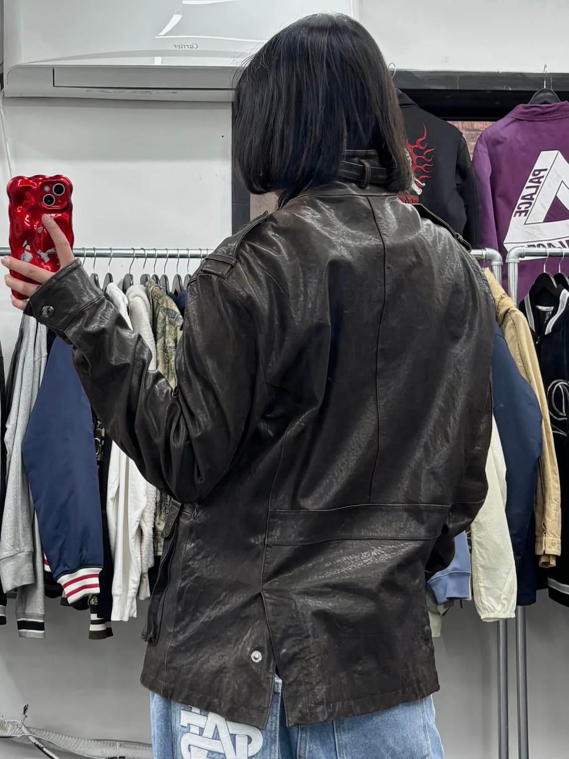 VTG 넥버클 브라운 가죽 자켓 상품이미지5