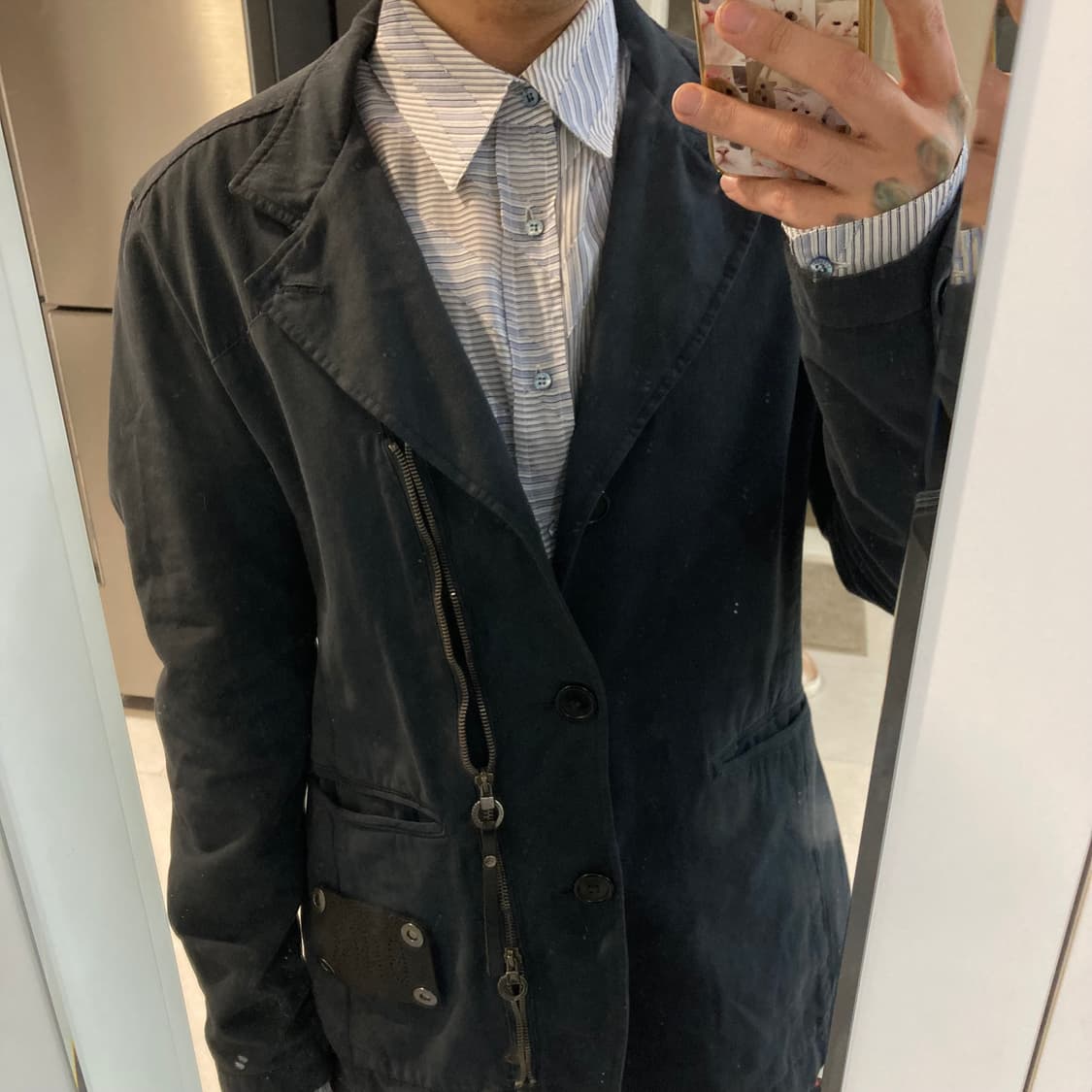 2000s 로베르토 까발리 비대칭 스트라이프 셔츠 상품이미지7