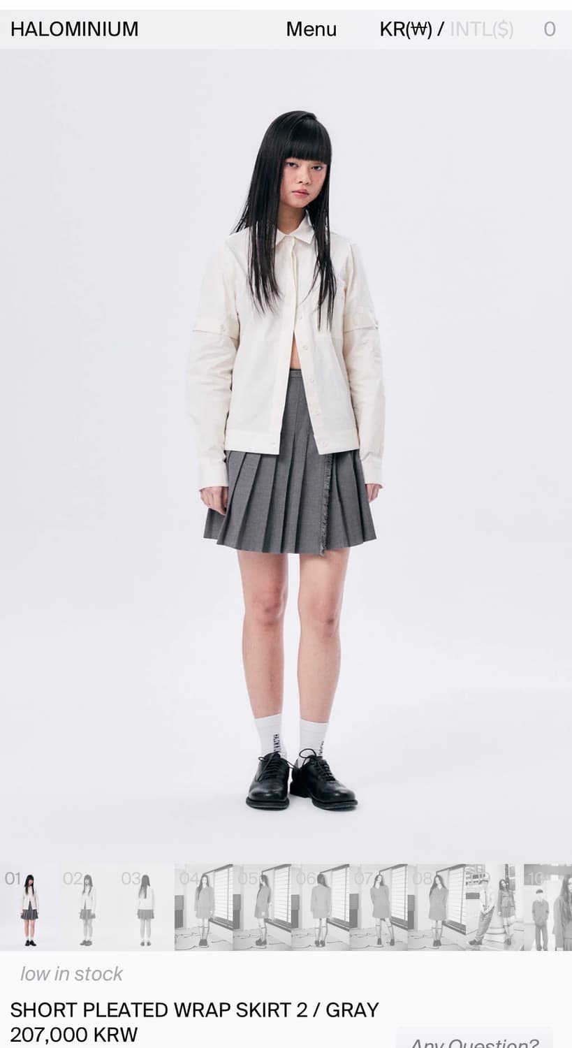 할로미늄 플리츠 미니 랩스커트 그레이 상품이미지1