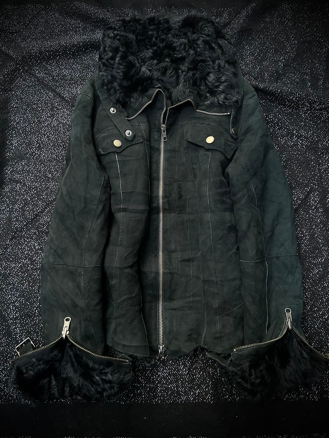 *rare* 1990s Jpn vkei 락시크 퍼 트리밍 레더 자켓 상품이미지1